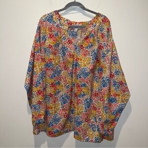 Croft & Barrow Women’s Blouse Top 3X Ruffle Neck Balloon Sleeve Floral Colorful